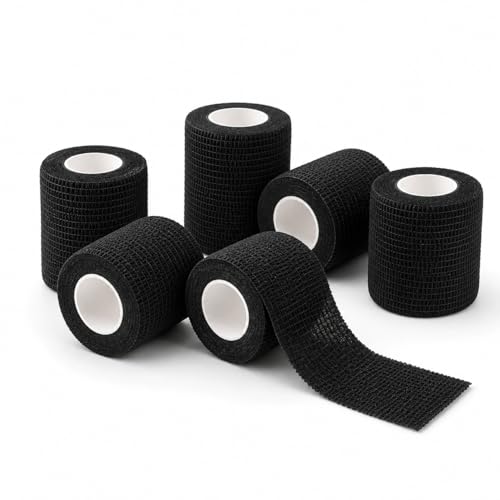 Sport Vendaje Elástico Negro Autoadhesivo 3 Rollos - Venda Cohesiva para Deporte, Compresión, Soporte Muscular y Protección - Transpirable No Deja Residuos