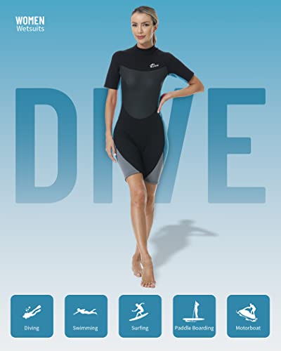 Owntop Womens Wetsuit Shorty, 3Mm Neoprene Wet Suit For Diving Surfing Swimming Scuba (Women's Blue, Xl) #TOP5