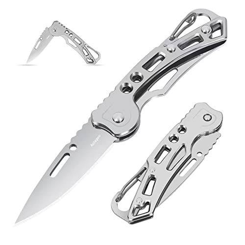 Aoelgoo 2 Stück Taschenmesser Klappmesser, Schlüsselanhänger Minimesser, EDC Messer für Outdoor Camping (Silber)