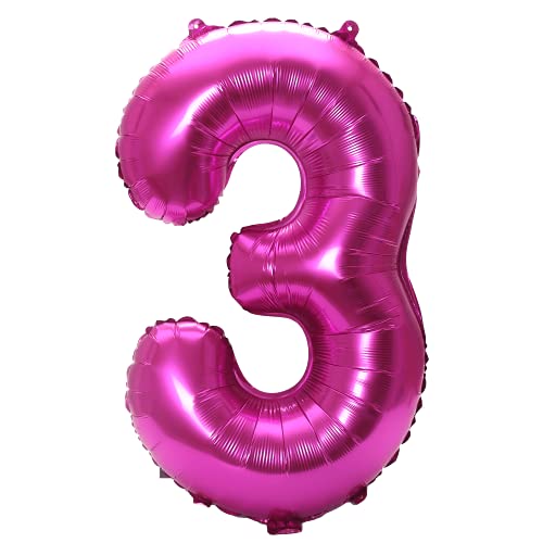 Image of YPSelected 32 Inch Large Foil Helium Number Balloon Birthday Wedding Party 0-9 (Rose Red, 3)