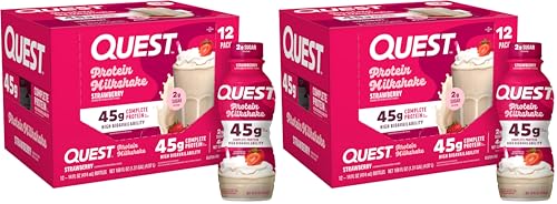 Image of Quest Nutrition Strawberry Protein Shake, 45g Protein, 2g Sugar, 4g Net Carbs, Ready to Drink, Gluten Free, (Pack of 24)