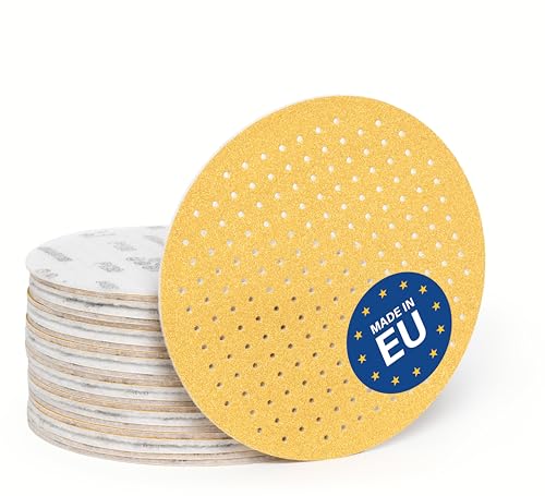 Wabrasive Conjunto de discos de lixa multi-orifícios, 225 mm, com auto-aderente, grão 60-80-120-180-220, 5 unidades cada, para lixadora de pescoço comprido, lixadora de painéis a seco e girafas