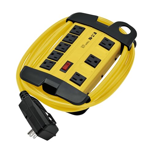 Tripp Lite Eaton TLM825GF Heavy Duty Power Strip with GFCI Plug, Yellow Metal Housing, 8 Outlets, 25 Foot / 7.6 Meter Cord, Keyhole Mounting Slots, Industrial Garage Work Shop Bench - Thumbnail 5