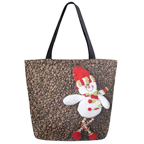 Cute Snowman On Coffee Christmas Extra Large Canvas Shoulder Tote Storage Top Handle Bag for School Gym Weekender Beach Travel R