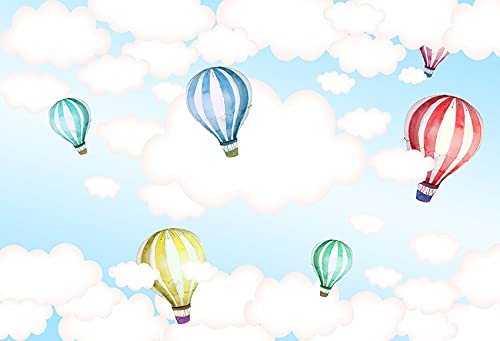 Blauer Heißluftballon Fotohintergrund – 2,2x2,2 M, Aus Polyester, Mit Elastischem Band, Für Babyparty, Geburtstag & Fotoshootings