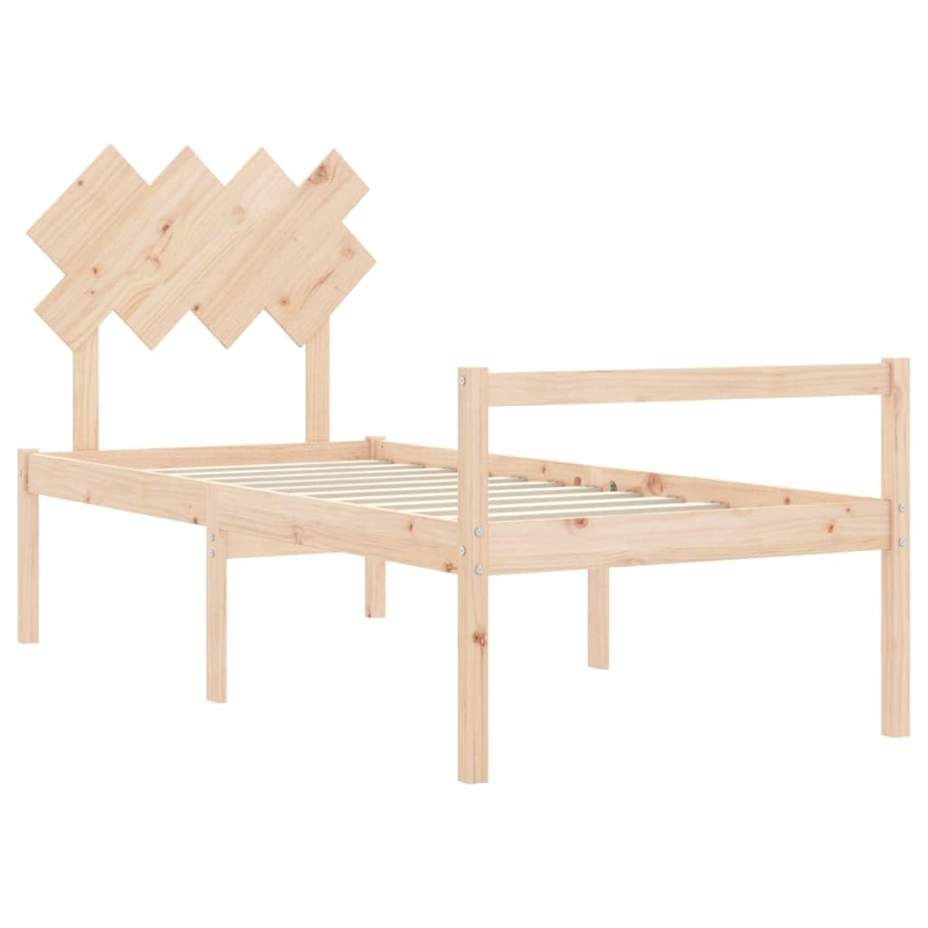 Massives Kiefernholz Seniorengerecht 45 cm Sitzhöhe Bettschublade Braun 90 | Seniorenbett mit Kopfteil Massivholz 90x190cm Kiefernholz Bettgestell mit Lattenrost Hohe Sitzhoehe 45cm Stabil Stauraum