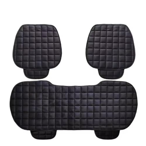 Image of Car Seat Cushion Set for Back Seat, Quilted Velvet Seat Pads with Anti-Slip Bottom and Elastic Installation Bands,3 Piece Set (Black)