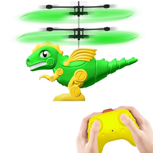 Ynanimery Remote Control Dinosaur Helicopter, Dinosaur Toys for Boys Age 6 7 8 9 Teens Gift, 2 Channel Rc Drone Flying Toy with LED Light for Kids Indoor Play, Easy to Forward, Turn Left/Right