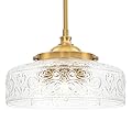 3-Light Adjustable Pendant Lights Kitchen Island, Gold Brushed Metal & Clear Glass Ceiling Pendant Light, Vintage Brass Drop Lights for Bathroom, Hallway, Convertible Ceiling Mount Or Hanging Fixture