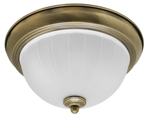 Long Life Lamp Company Flush Mounted Brass Ceiling Light Frosted Glass Dome Shade Metal Surround IP44 Bathroom, Home (Brass H3120)