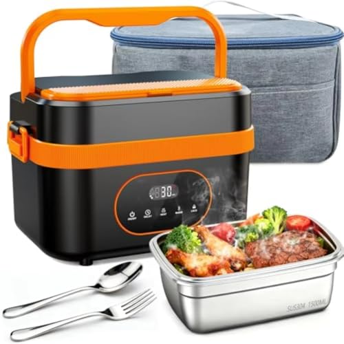 IJSDNVJNDX Fiambrera Eléctrica Portátil Inalámbrica de 1,5 L con Pantalla LED y Calentador de Alimentos de 60 W para el Trabajo, Viajes y Coche