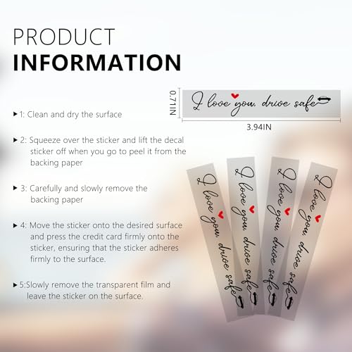 Image of 4pcs I Love You Drive Safe Mirror Sticker Waterproof Vinyl Car Stickers | Rear View Mirror Decal for Women Removable Funny Car Decals for Women Men Couples, Parents, New Drivers