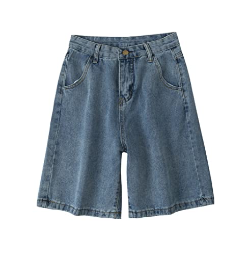 Bermuda d'été pour femme taille haute short large bleu décontracté mode