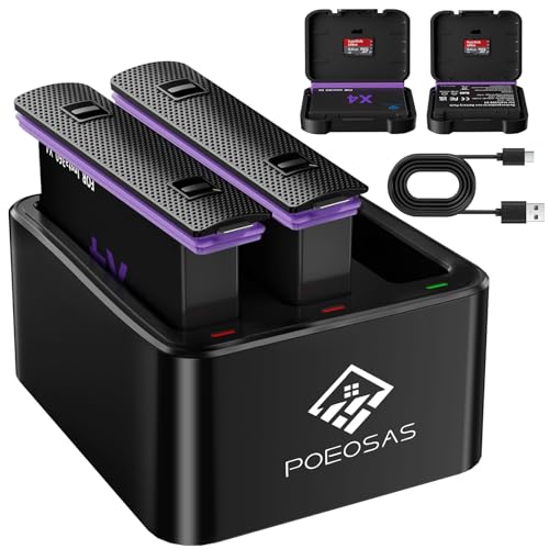 POEOSAS 360 X4 Akku für insta360 x4 2-Pack 2500mAh und 3-Kanal Typ-C Schnellladegerät Gehäuse Kompatibel mit Insta360 X4 Action Kamera Akkus und Ladegerät mit Zwei Akku-BoxenNot for x4 air