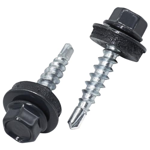 SKIR'CO (50 pièces) Vis toiture tête hexagonale 4,8 x 25 mm Vis autoperceuses peintes avec rondelles EPDM (Gris anthracite RAL 7016)