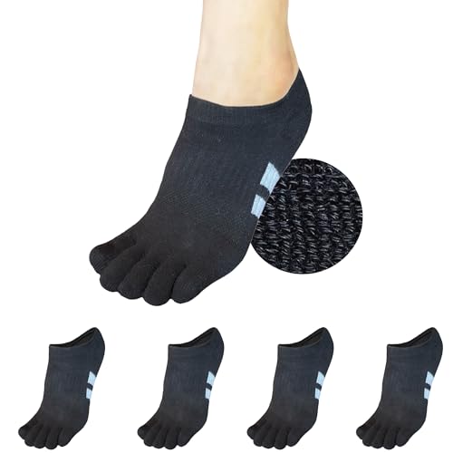 Image of soxsense Cushion No Show Toe Socks For Women Five Finger Socks Low Cut Athletic Running Socks 4 Pairs