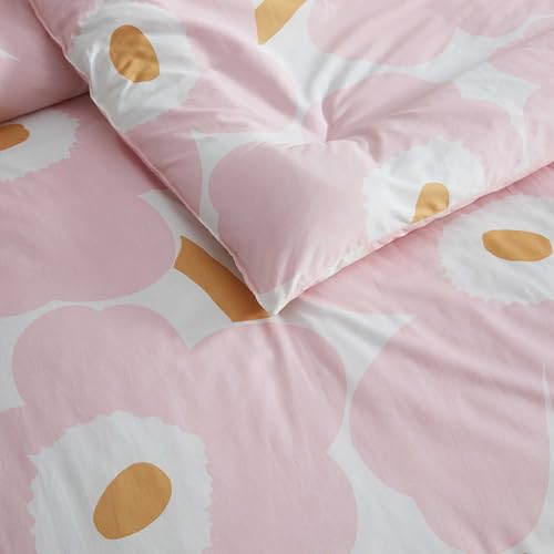 Image of MARIMEKKO - King Duvet Cover Set, Naturally Soft & Smooth Cotton Percale Bedding with a Lightweight Feel - 3 Piece Bed Set with Matching Pillowcases (Unikko Pink)