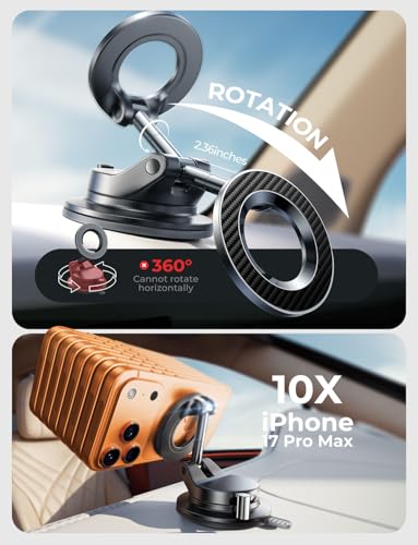 Image of LISEN for Magsafe Car Mount, Magnetic Phone Holders for Your Car Vacuum, Phone Mount for Car Accessories for Women Men Jeep BMW, Suction Holder Kits, for iPhone 17 Pro Max 16 15 14 13 12,Carbon Fiber