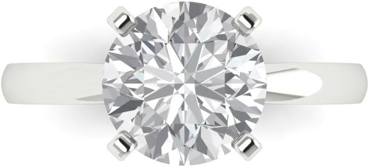 Clara Pucci 14K Solid Gold Engagement Ring for Women | 3 cttw White Sapphire Round Cut Solitaire | Real White Gold Wedding Ring
