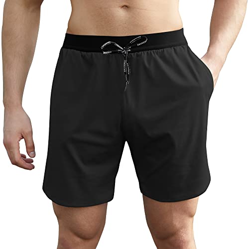 Envmenst Men's 2 In 1 Workout Running Shorts With Liner, Athletic Gym Shorts With Pockets (Hs-S) Black #TOP1