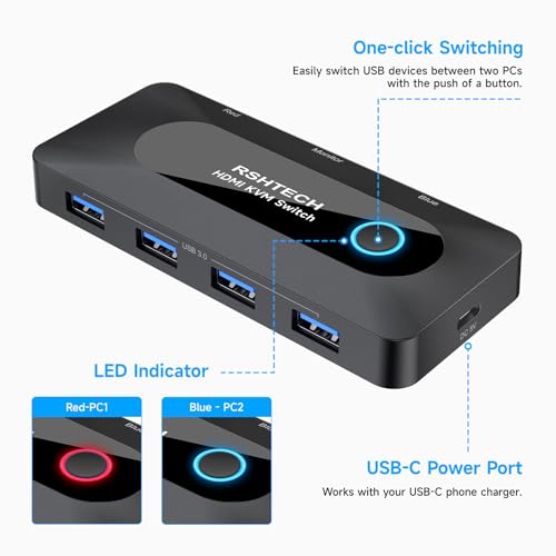Rshtech A301 Kvm Switch, Rshtech Usb Switch With 4K@60Hz Hdmi And 4 Usb 3.0 Ports thumb #5