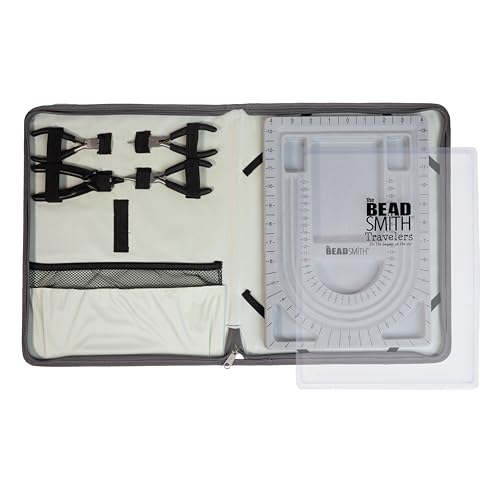 Image of The Beadsmith Bead Folio Kit - Basic Elements | 28 inch U Channel Bead Board with Lid, Zippered Storage Case & 4-Piece Plier Set, Keep Your Designs, Beads & Tools Secure