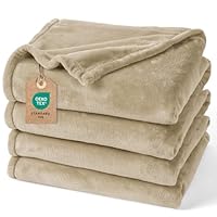 PHF Ultra Soft Fleece Blanket Double Size 150 x 200cm, No Shed No Pilling Luxury Plush Cozy Flannel 280GSM Lightweight Throw Blanket for Bed, Couch, Chair, Sofa Suitable for All Season, Khaki