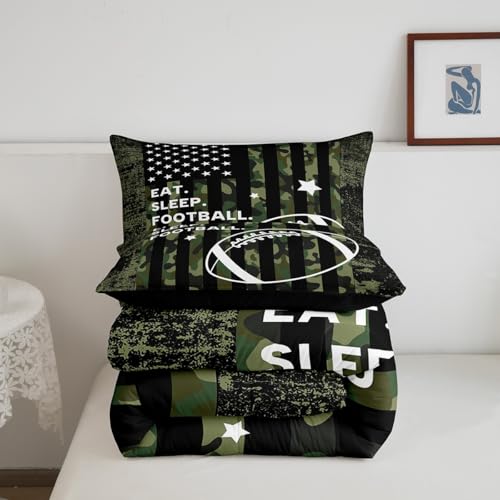 Image of Feelyou Toddler Football Bedding Set for Kids Toddler Camo American Flag Comforter Set for Boys Girls Rugby Sports Comforter Teens Soccer Duvet Set Microfiber Bed Set