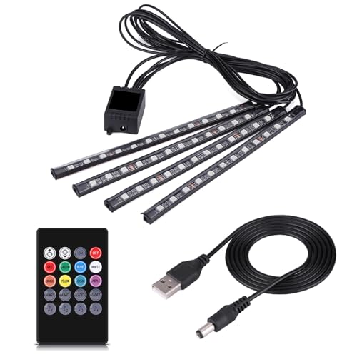BOROCO 5V 4x 12SMD Interni Auto RGB LED Strisce Luminose Piede Atmosfera Luce Telecomando