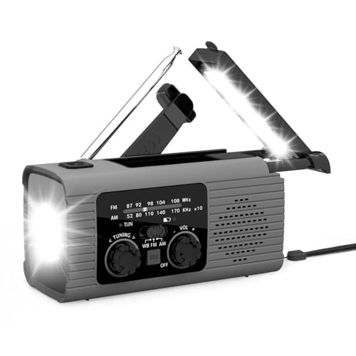 Radio Solar De Manivela Con Linterna LED, Alarma SOS, AM/FM/NOAA, Batería 2000mAh, Resistente Al Agua Y Caídas, Carga USB