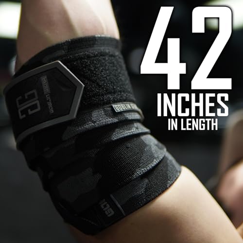 Goblin Gear 42" 4x Super Heavy Duty Competition Grade Weightlifting/Powerlifting Elbow Wraps - #1 Powerlifting/Weightlifting Elbow Wraps, Bodybuilding Wraps, Joint Support (Black Camo)
