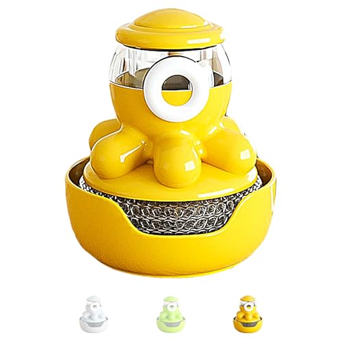 Image of Dish Brush with Dish Scrubber, Cute Octopus Dish Scrub Brush for Pots Sinks & Home Kitchen Wall-Mounted Soap Dispensing Cleaning Tool with Attachable Placement Slot, Include 3 Brush Head(Yellow)