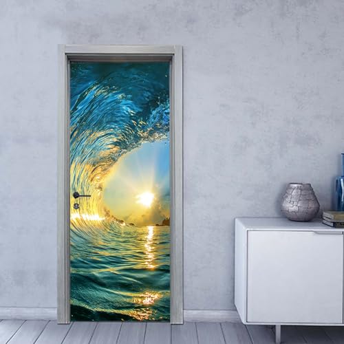 Stickers Porte Jaune Bleu Sticker Poster Porte Placard Pvc Autocollant Habillage Porte Interieure Auto Adhésif Papier Peint Imperméable 95x215cm