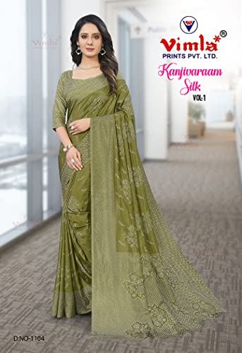 Image of Vimla Women's Kanjivaram Silk Uniform Saree and Unstitched Blouse Piece | Office School Uniform Saree For Women | Sari for Women