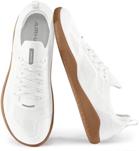 AIRHAS Womens Gym Barefoot Shoes Zero Drop Sneakers for Women Lightweight Workout Shoes(White/Gum,8.0)