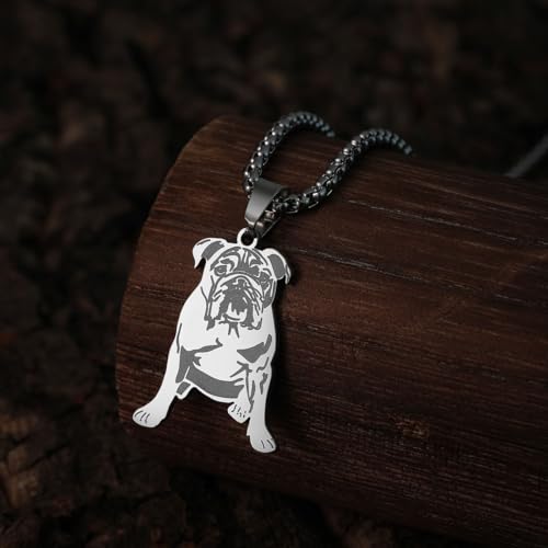 LUTAKU Halskette mit Bulldoggen-Anhänger für Damen, Hundeanhänger, Charm-Kette, Edelstahl, Haustier-Schmuck-Zubehör, Einheitsgröße, Edelstahl, Kein Edelstein