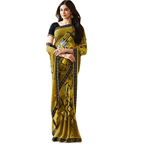Image of RAJESHWAR FASHION WITH RF Women's Printed Georgette Sarees For Women With Jacquard Work Lace Border & Blouse Piece (Multicolored)