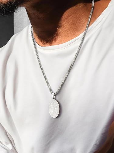 Image of U7 Saint Michael Necklace for Men,Stainless Steel /18K Gold Plated St Michael Archangel /Saint Benedict /Saint Christopher Pendant Amulet Necklace for Men Women