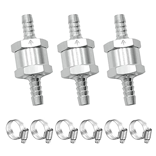 Tnuocke 3PCS 3 8  10mm Non-Return One Way Check Valve,Aluminium Alloy Fuel Hose Check Valve Control Accessories with Hose Clamps for Petrol Diesel Fuel Oil Water H-032-10mm-KG