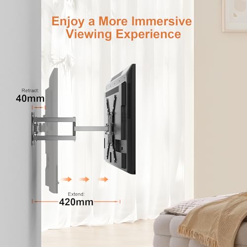 GRIFEMA GB1004 TV Wall Bracket for Most 26 to 55 Inches Flat & Curved TV Screens, Swivels Tilts Extends TV Wall Mount with VESA 75x75MM to 400X400MM Weight Capatity 30KG