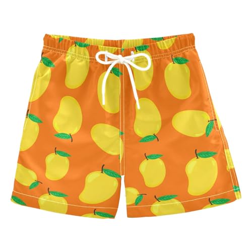 DOMIKING Mango Orange Toddler Boys' Swim Trunks Mesh Lining Swim Shorts for Kid Boy Toddler Adjustable Waist