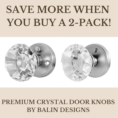 Crystal Door Knob with Lock, Glass Door Knobs Interior Privacy/Passage Set, Vintage Decorative Antique Style Handle for Bedroom, Bathroom, Closet (Satin Nickel, Passage Function - 1 Pack) by Balin Designs - Used condition - Image 2