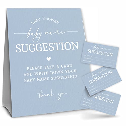 Navy Baby Name Suggestion Game Set, Color Theme Baby Shower Game Kit，1 Standing Sign & 50 Tickets, Boho Sun Baby Shower Decorations，Party Favor And Supplies-MZLK-A12