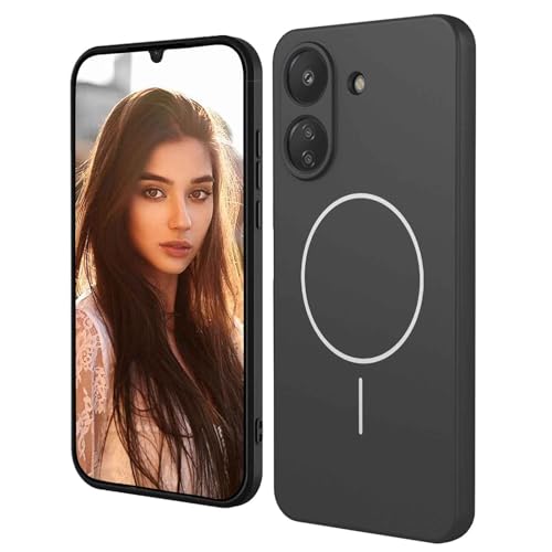 HAOYE Magnetische Hülle für Oppo Find X2 Lite, Kompatibel mit MagSafe, Flüssigsilikon Handyhülle mit Mikrofaserfutter, Stoßfester Bumper Schutzhülle - Schwarz