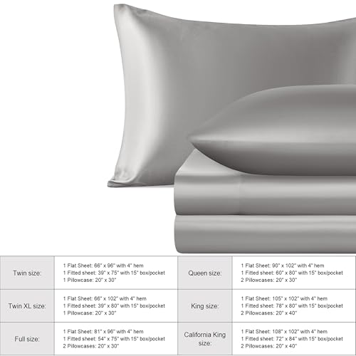 NTBAY Queen Satin Sheet Set, 4 Piece, Grey - image 6