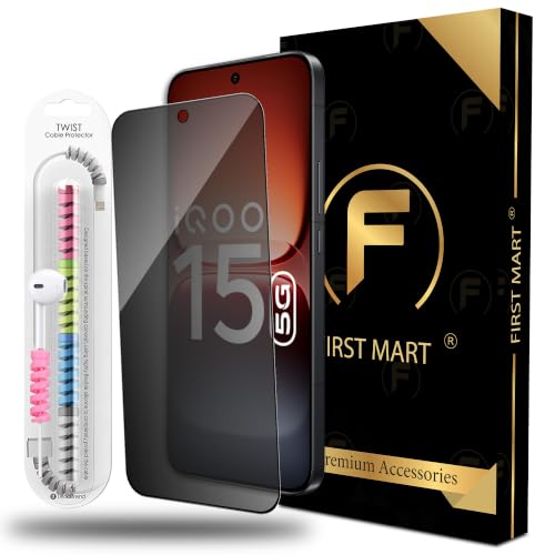 Image of FIRST MART Privacy Tempered Glass for iQOO 15 With Cable Guard & Installation Kit | Anti-Spy 9H Screen Protector, Edge-to-Edge, Case-Friendly | Black