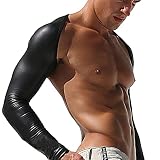 shengli Herren Wetlook Top Lange Ärmel Shrug Shirt Hauteng Muskelshirt Langarm Oberteile Lackoptik Erotik Glanz Unterwäsche Clubwear sexy Dessous Reizwäsche Fitness Gym Sport (schwarz,M)