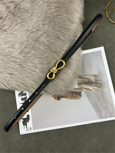 Women’S Fashion Genuine Cowskin Leather 1.5Cm Geometric Gold Bow Knotted Thin Adjustable Waist Belt3