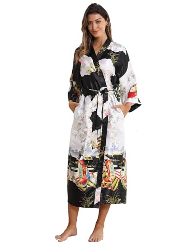 Women's Japanese Kimono Robe Long Satin Robes Silk Long Robes
