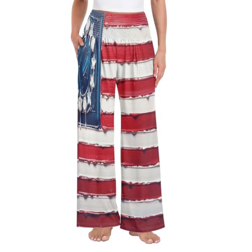 Pantalon jambes larges femme GuoChe anti-chaleur motif Betsy Ross